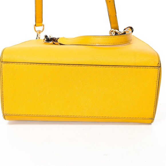 MK MICHAEL KORS Saffiano Leather Satchel Shoulder Strap Bag Yellow - Picture 7 of 16